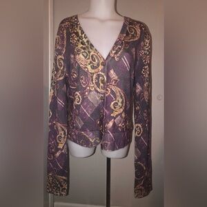 Vintage St John Size M scroll animal print knit V-neck Cardigan F2 05 GRP 1